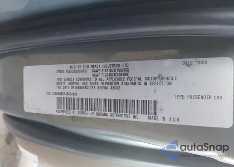 2004 Subaru Outback Limited from USA, damaged, VIN 4S3BH686747624906